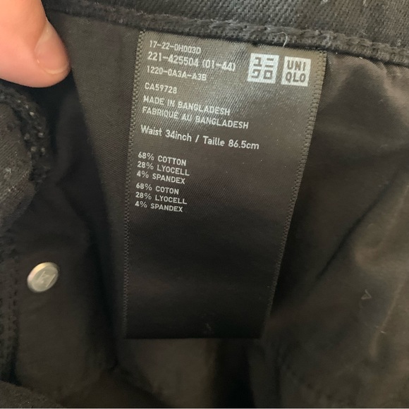 Uniqlo Men’s Black Straight Jeans Waist Sz 34 - Picture 6 of 6